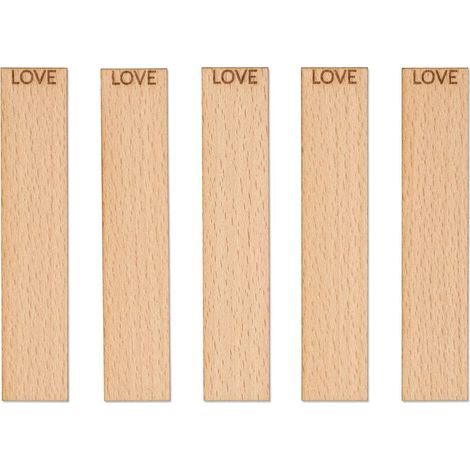 Mèches en bois gravées - LOVE 100x20x1 mm, lot de 5 (1/5)