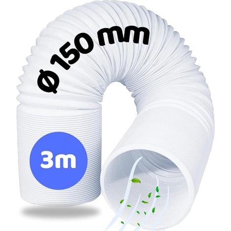 Tuyau d’Évacuation 150 mm 3 m – PVC Flexible pour Climatiseur Mobile, Sèche-Linge, Hotte, Rallonge (1/4)