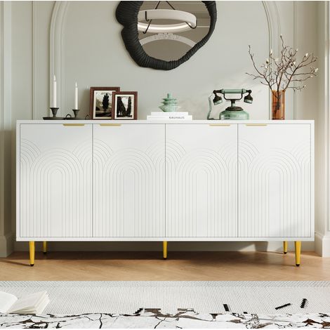 Buffet 4 portes 160 x 80 x 40 cm avec étagères réglables, blanc HAVRYA (1/5)
