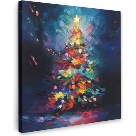 TABLEAU SUR TOILE Arbre de Noël - Noël - Abstrait - Coloré Tableau Chambre Adulte 90x90 cm