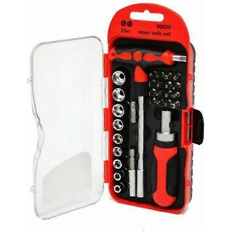 Ratelschroevendraaierset + 29 bits, rood, één maat (1/5)