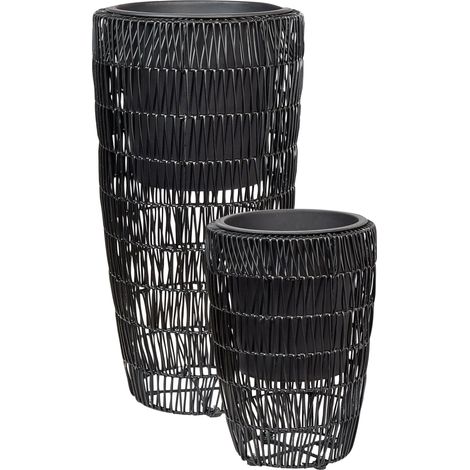 Set of 2 Plant Pots CHELONE PE Rattan 26/34 cm Black (1/5)