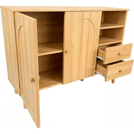 Sideboard mit Bogenfront, 2 Türen, 2 Schubladen und offenen Fächern, Natur (1/5)