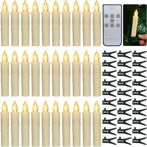Bougies de sapin de Noël, 30 pièces Bougies d LED Bougies coniques à piles sans flamme avec minuterie à distance/Clips amovibles/Anneaux étanches pour décor d'arbres de Noël à la maison (1/5)