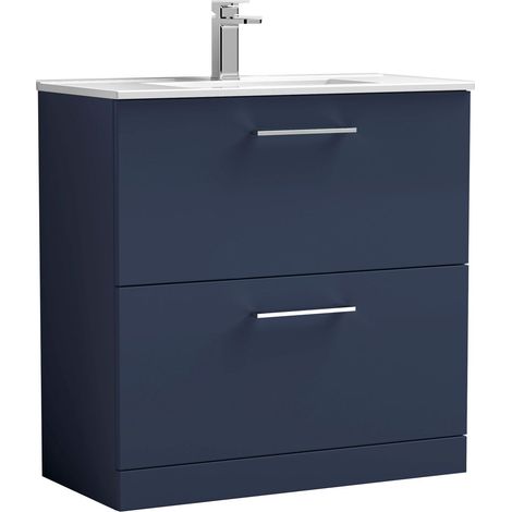 Balterley Bramshall Contemporary Bathroom 2 Soft Close Drawer & Minimalist Floor Standing Vanity Unit Basin, Midnight Blue, 800mm