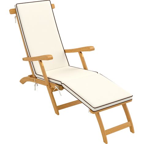 Lettino prendisole pieghevole in legno Irovami, chaise longue da giardino con poggiapiedi, materasso, poltrona da giardino, supporta fino a 160 kg, teak