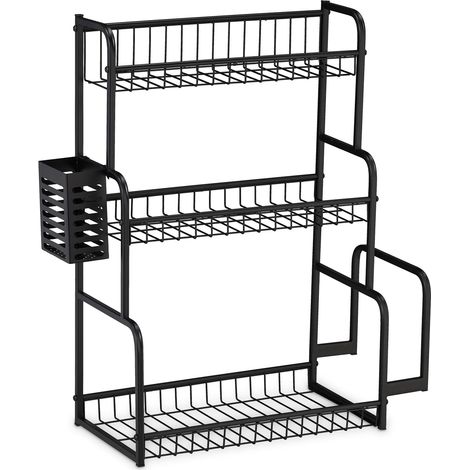 Moderno scaffale da cucina con supporto per tagliere e porta spezie 90 x 60 x 30 cm in metallo nero opaco 130009884