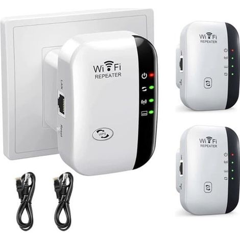Répéteur/amplificateur de signal WiFi 300 Mbps (lot de 2), installation facile, câble Ethernet de 90 cm inclus. (1/5)