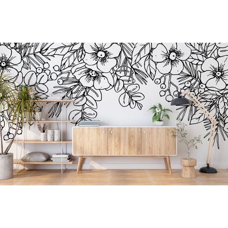 Papier peint fleuri - croquis fleurs sauvages - 150 x 250 cm (1/2)