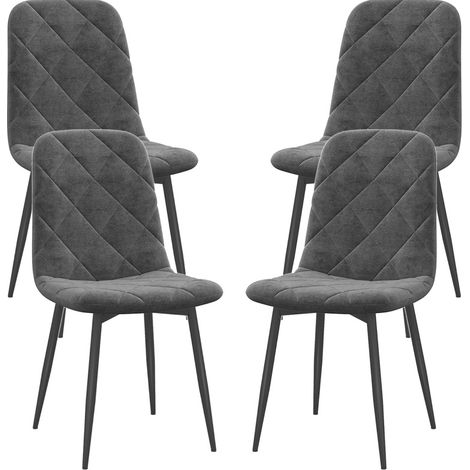 Juego de 4 sillas de comedor efecto terciopelo, acolchadas, patas de acero, gris (1/5)
