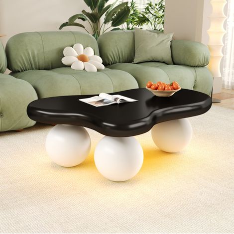 Tisch aus MDF in Schwarz-Weiß 95 cm mit LED, Couchtisch in Wolkenform (1/5)