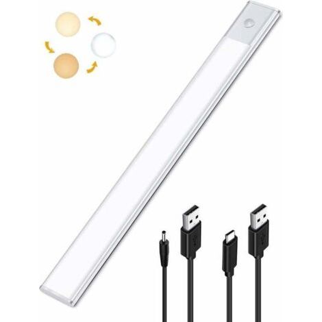 Lampe Placard LED Detecteur de Mouvement, Reglette LED Cuisine Sous Meuble 2 en 1 Rechargeable USB et Alimentée en 5V DC, 40cm Bande Lumineuse Capteur de Mouvement Adhésives, Barre LED Sans Fil (1/4)