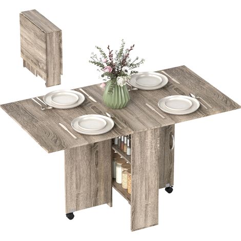 Tavolo a Ribalta con 2 Ripiani Inferiori per 6 Persone Max, 140x75x74 cm, Grigio (1/5)