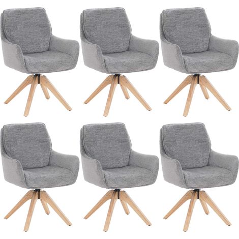 [NON UTILIZZATO] Set 6x sedie poltroncine con seduta girevole HHG-713 riposizionamento automatico seduta legno ciniglia, grigio
