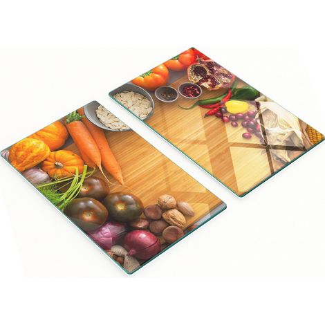 Tablas de cortar de cristal para cocina con estampado de verduras de oto帽o, 2 x 30 x 52 cm.