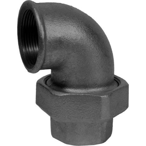Raccord coudé Hermann Schmidt Temperguss DN 20, joint plat 3/4&quot, filetage femelle, noir