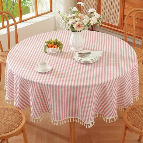 Nappe lavable aspect lin ronde 180 cm rouge pour fête, anniversaire, jardin