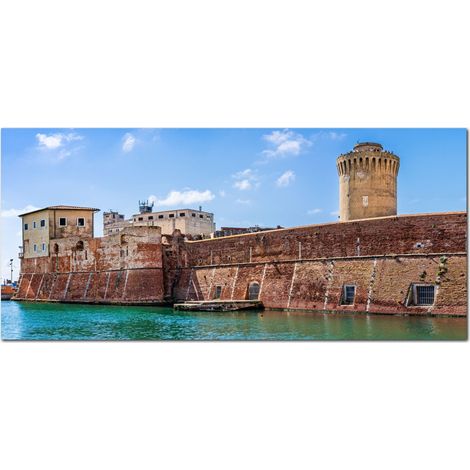 Lupia - Quadro moderno su Tela Canvas DEEP 65X143 cm, con paesaggi e localismi italiani, per casa, soggiorno, capezzale camera da letto, hotel, ufficio, LIVORNO - FORTEZZA VECCHIA (1/4)