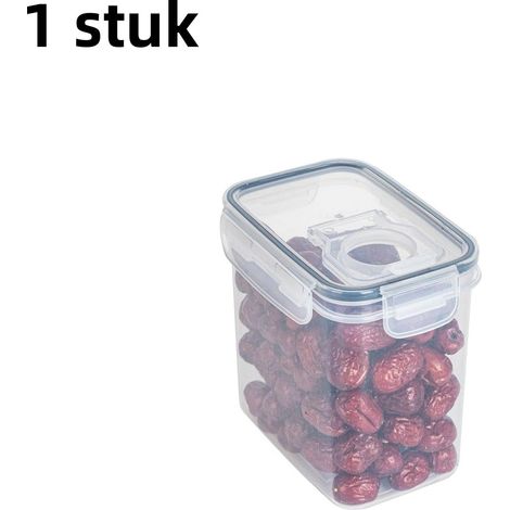 Bocal de conservation en plastique transparent - étanche à l'humidité et préservant la fraîcheur - avec couvercle - récipient de cuisine - 1,4 litre - (15 x 10,5 x 15 cm) (1/5)