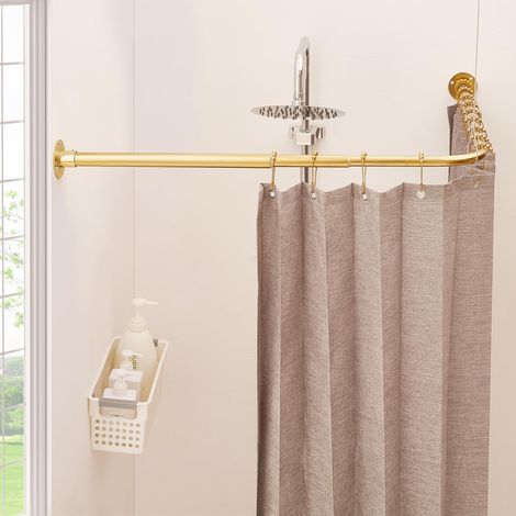 Tringle à rideau de douche en forme de L - Barre télescopique courbée pour rideau de douche - 62-122 cm x 62-122 cm pour baignoire - En acier inoxydable - Avec 12 crochets à anneau et support de