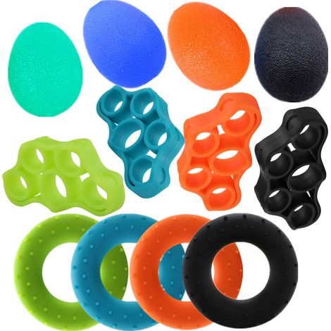 Bandes de résistance en silicone pour la préhension des doigts, anneaux et balles de préhension (lot de 12)