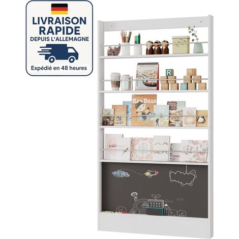 Librería infantil - Estantería de 4 niveles + pizarra antivuelco - Estantería que ahorra espacio detrás de la puerta 10010180 cm