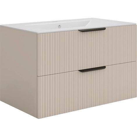 Mobile bagno sospeso con scanalature con lavabo ad incasso - Beige - 80 cm - DALIKO (1/5)