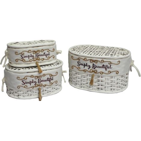 Scatola cesto ovale in bambù bianco con coperchio