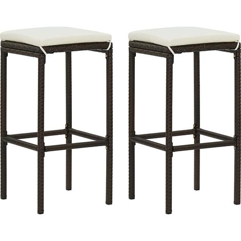Lot de 2 Chaises de bar avec coussins Tabourets de bar - Tabouret Haut Marron Résine tressée BV597333 - BonneVie (1/5)