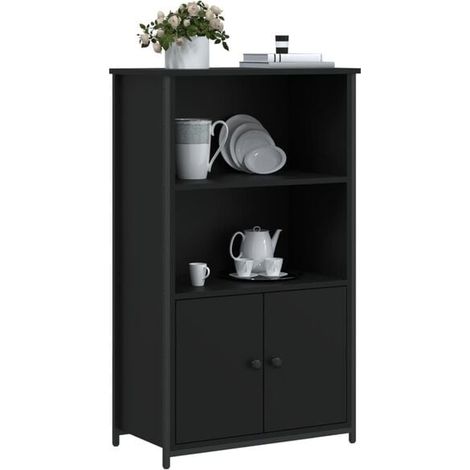 Meuble de Rangement Haut Noir, Armoire de Cuisine ou Bureau en Bois d'Ingénierie, 62 x 32 x 103,5 cm (1/5)