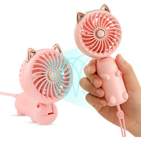 Mini ventilateur portable avec batterie rechargeable et 3 vitesses, petit ventilateur électrique personnel mignon pour filles/femme