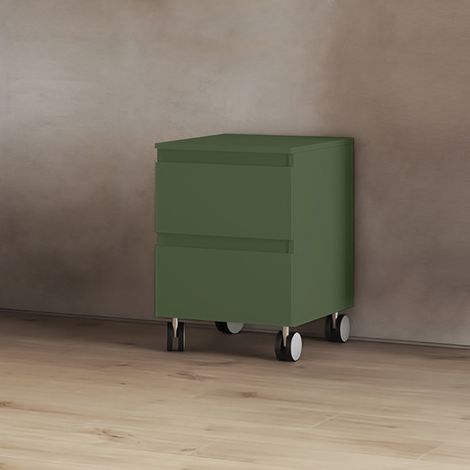 Carrello in legno 2 cassetti 41x44xH58 Verde Opaco multiuso con ruote (1/3)