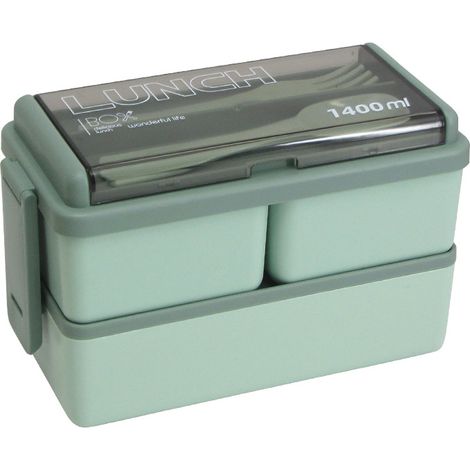 Boîte à bento empilable à double couche de 1400 ml avec couverts, sans BPA (1/5)