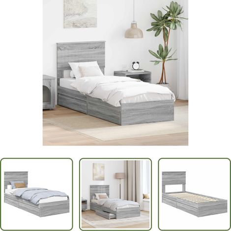 vidaXL Lit à lattes - Lit de Rangement Gris Sonoma 75 x 190 cm Bois d'ingénierie (1/5)