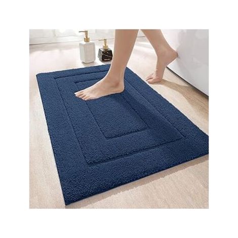 Navy Blue Non-Slip Bathroom Mat, 50x80 cm, Microfiber, Soft and Absorbent, Machine Washable, Extra Thick Shower Mat