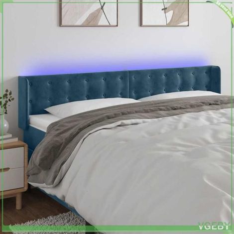 Tête de lit - Modèle 3123740 - Velours bleu foncé - LED intégrée USB 5V - 203x16x78/88 cm (1/5)