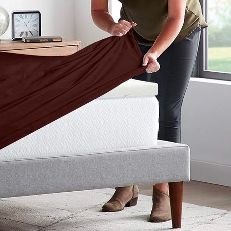 Lenzuolo Sotto 100% Cotone Per Materassi Alti Fino 30 Cm Avvolgente Lenzuola Con Angoli Elastici Singolo Matrimoniale Copri Topper Salvamaterasso Marrone - Singolo