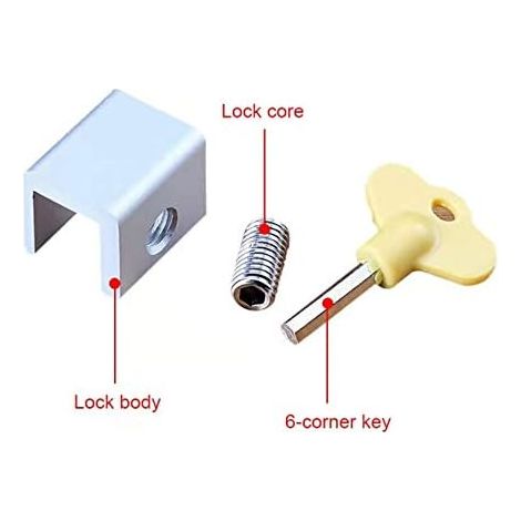 Lot de 6 verrous coulissants pour fenêtres, pour la maison et le bureau verrous de sécurité en aluminium pour portes et fenêtres avec clé.