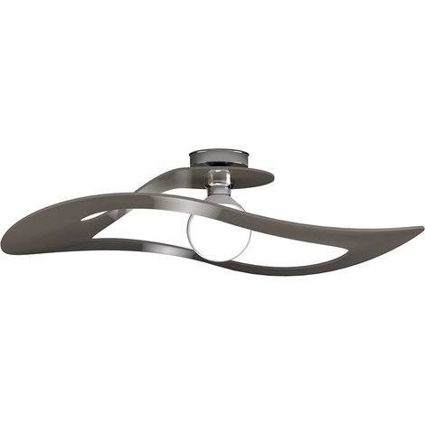 Plafoniera Moderna Surf Metallo Tortora Vetro Cromo 1 Luce E27 D.70Cm (1/4)