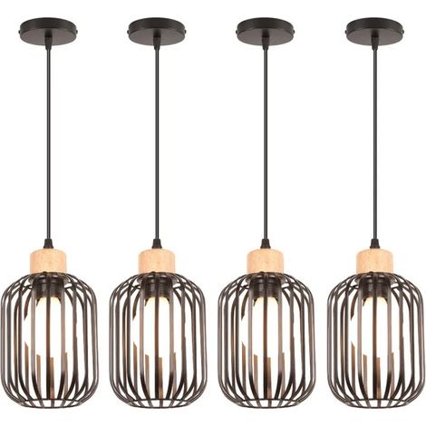 Lustre Suspension - - Vintage - Métal Noir - 4 Ampoules - Design Industriel (1/5)