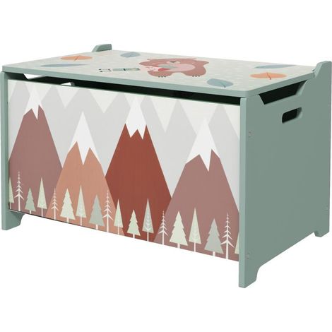 Coffre de rangement, coffre à jouets, couvercle à charnière, joli design, vert