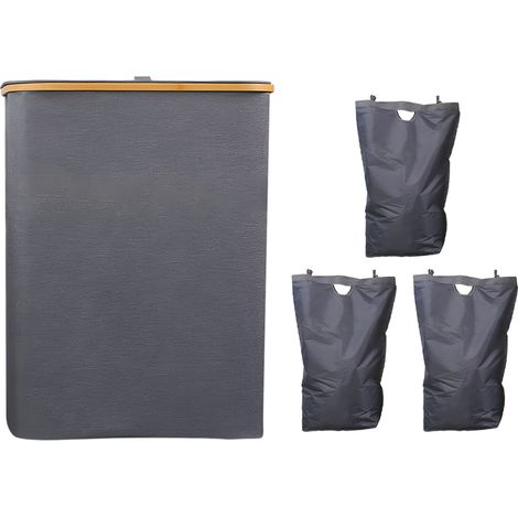 Panier à linge 160L, Panier de rangement pliable de grande capacité pour vêtements sales avec 3 compartiments et sac de lavage en machine amovible, adapté à la buanderie, à la salle de bain, à la cham (1/5)