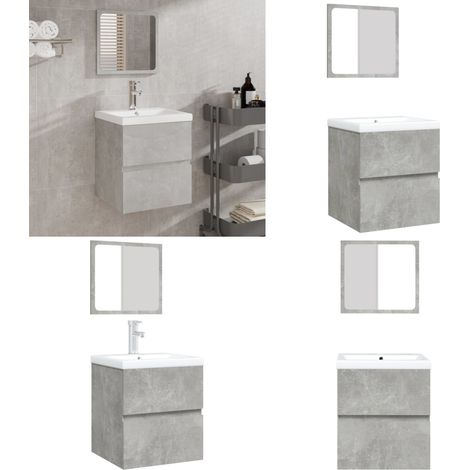 Armoire lavabo de salle de bain et bassin et miroir Gris béton - Armoire d'évier - Miroir de salle de bain