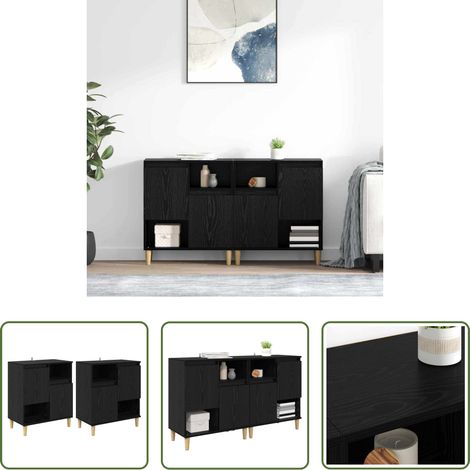 Holz - Sideboards 2 pcs Schwarz Eichen-Optik 60 x 35 x 70 cm (1/5)