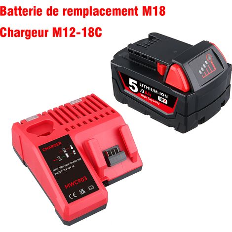 Ersatz für Milwaukee M18 Combo 5.0Ah Akku und Ladegerät, kompatibel mit Milwaukee M18 Akku-Elektrowerkzeugen 18V Lithium-Akku 48-11-1850 48-11-1840 48-11-1860 (1/5)