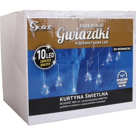 Cortina de luces LED con forma de estrella, alimentada por pilas, con temporizador y cable transparente. (1/4)