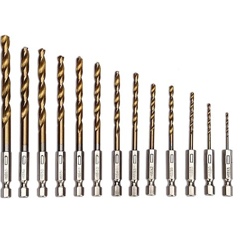 Set di punte da trapano HSS elicoidali per legno con rivestimento in titanio, da 1,5 a 6,5 mm, 13 pezzi