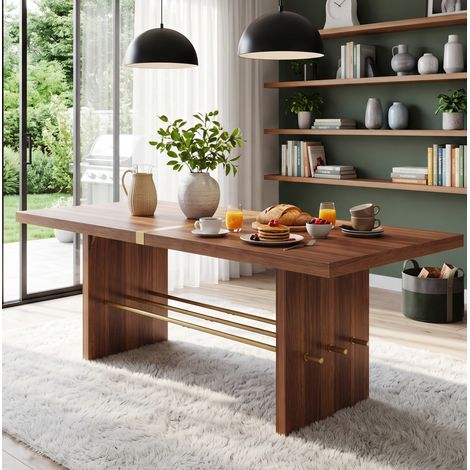 Mesa de comedor 180 x 75 cm para 6 a 8 personas, MDF, color nogal HAVRYA (1/5)