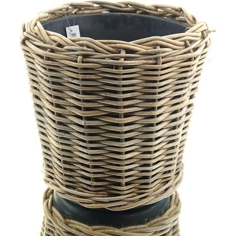 VAN DER LEEDEN DRYPOT® Rattan Pflanzkübel Grau Ø 42 cm - Sylter Körbe (1/4)