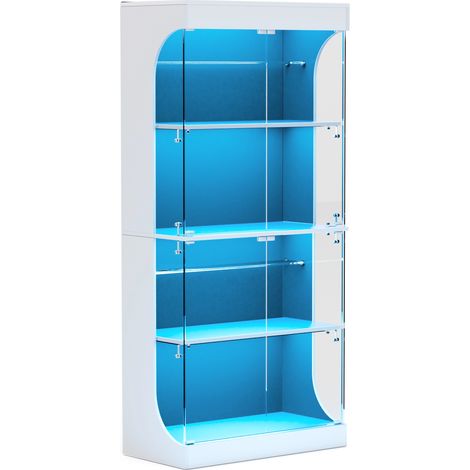 Vitrine en verre 4 étages avec éclairage LED, portes en verre et capteurs intelligents, 80x35x165 cm, blanc (1/5)